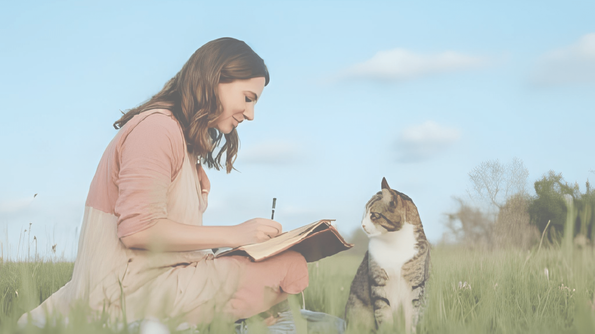 Woman and a cat learning how to be an animal intuitive