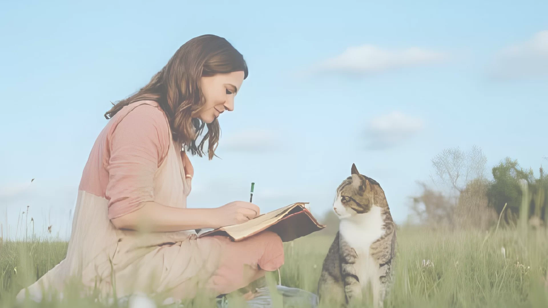 Woman and a cat learning how to be an animal intuitive